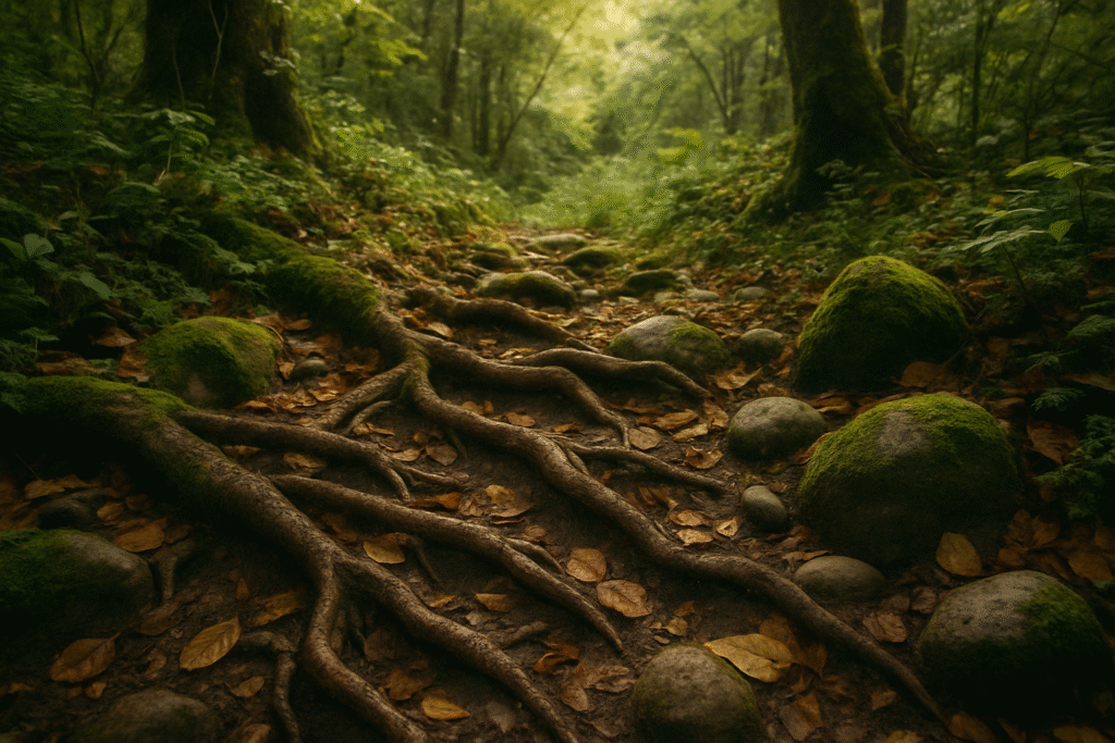 Chemin en forêt symbolisant le cheminement pour écouter son corps et surmonter les traces du passé