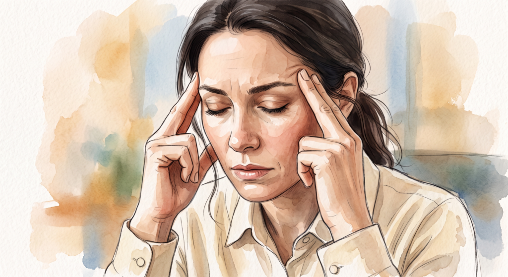Personne souffrant de charge mentale et des symptômes physiques du stress.
